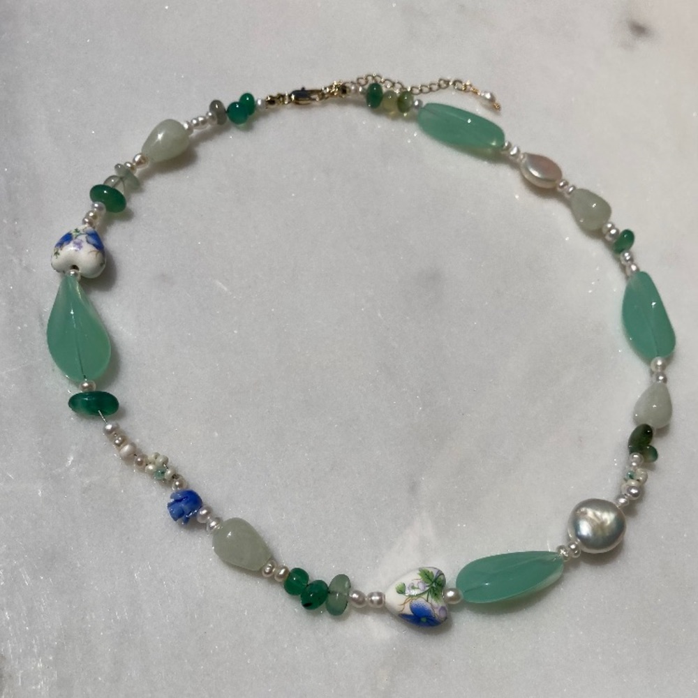 Jade recycled pearl handmade necklace